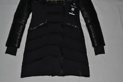 Pre-owned Rudsak Authentic  Womens Silvia Fitted Down Coat Leather Black Brand