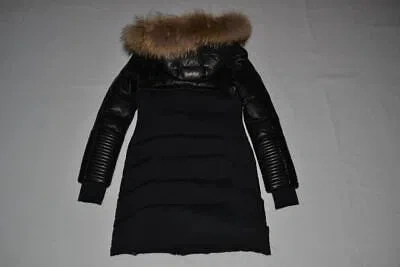 Pre-owned Rudsak Authentic  Womens Silvia Fitted Down Coat Leather Black Brand