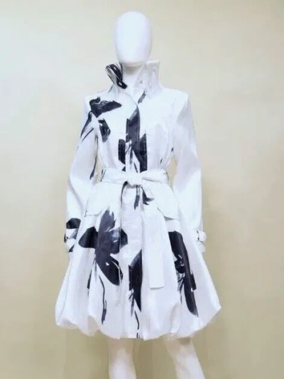 Pre-owned Samuel Dong Bubble Coat Dress White With Black Flower 11665 (bnwt)