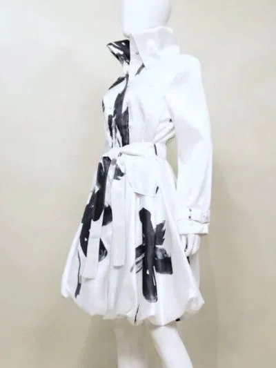 Pre-owned Samuel Dong Bubble Coat Dress White With Black Flower 11665 (bnwt)