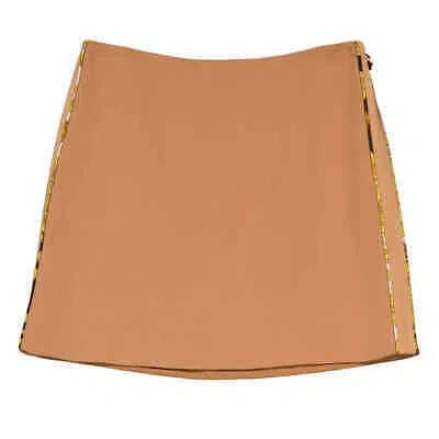 Pre-owned Versace Ladies Caramel Baroque Print Piping Mini Skirt, Brand Size 36 (us Size In Brown