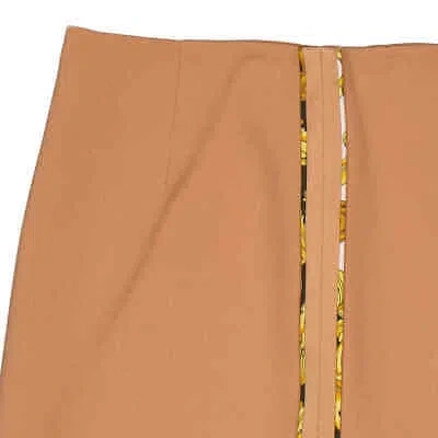 Pre-owned Versace Ladies Caramel Baroque Print Piping Mini Skirt, Brand Size 36 (us Size In Brown