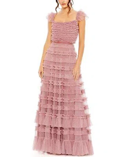 Pre-owned Mac Duggal Ruffle Cap Sleeve Tiered Ruffle Gown Women's In Pink