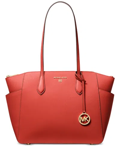 Shop Michael Kors Michael  Marilyn Medium Top-zip Leather Tote In Spiced Coral