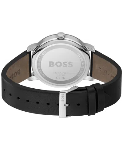 Shop Hugo Boss Boss Men's Contender Quartz Multifunction Black Leather Watch 44mm