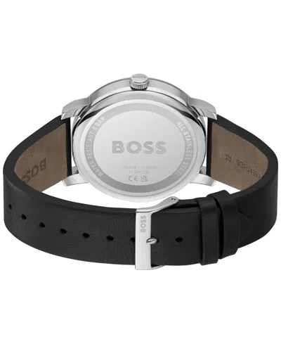 Hugo Boss Men's Contender Quartz Multifunction Black Leather Watch 44mm In Black Leather