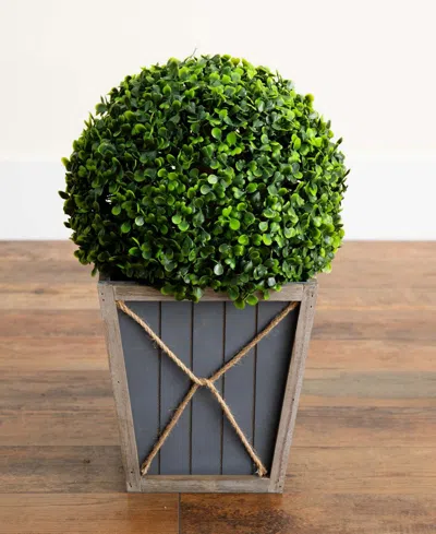 Nearly Natural 18in. Uv Resistant Artificial Boxwood Ball Topiary With Led Lights In Decorative Planter Indoor/outd In Green