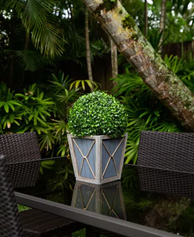 Nearly Natural 18in. Uv Resistant Artificial Boxwood Ball Topiary With Led Lights In Decorative Planter Indoor/outd In Green
