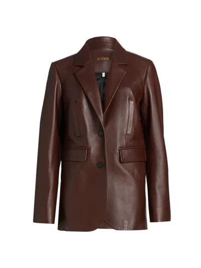 Shop Loewe Women's Tailored Leather Two-button Jacket In Dark Chocolate