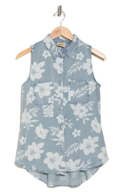 Shop Elie Elie Tahari Floral Sleeveless Button-up Shirt In Floral Print