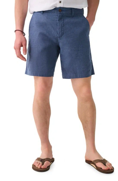Shop Faherty Tradewindes Linen Blend Chino Shorts In Night Sea