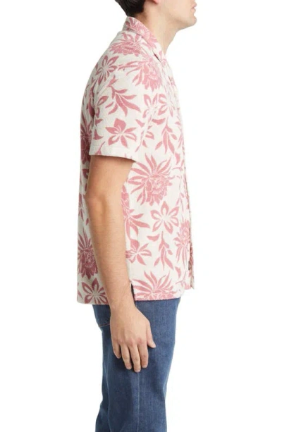 Shop Faherty Cabana Floral Short Sleeve Terry Cloth Button-up Shirt In Shell Rose Blossom