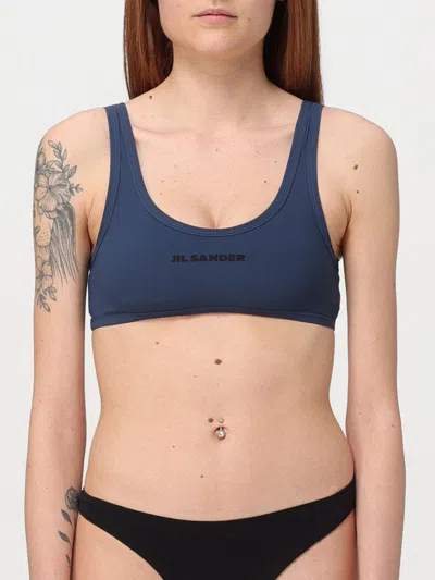 Jil Sander Scoop Neck Bikini Top With Thick Straps In Blue