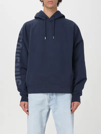 Jacquemus Relaxed Fit Cropped Hoodie With Raglan Sleeves In Blue