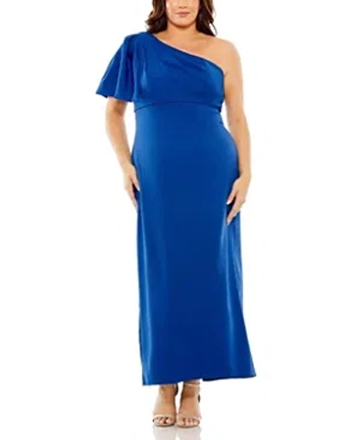 Shop Mac Duggal One Shoulder Tea Length Crepe Dress In Cobalt