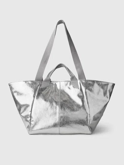 Shop Gap Metallic Vegan Leather Tote Bag In Silver