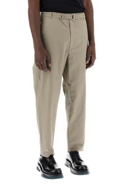 Shop Lemaire Carrot Fluid Crepe Cotton Trousers In In Khaki