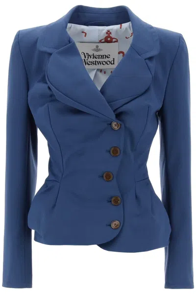 Shop Vivienne Westwood Drunken Tailored Draped Jacket In 蓝色的