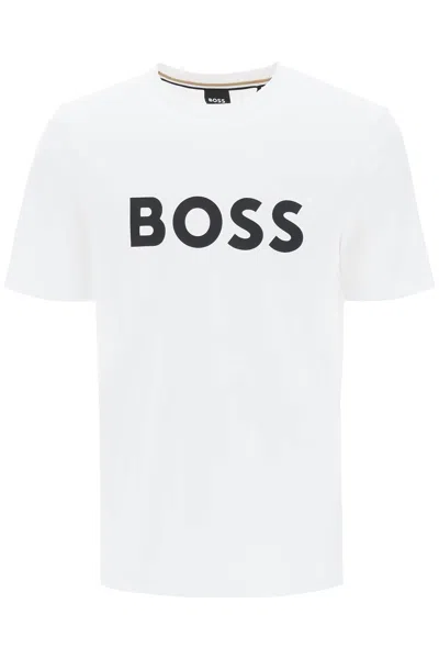 Shop Hugo Boss Boss Tiburt 354 Logo Print T Shirt In White