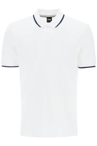 Shop Hugo Boss Boss Polo Shirt With Contrasting Edges In White