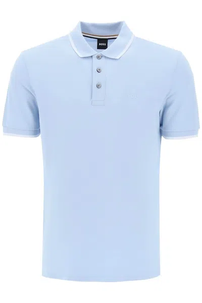 Shop Hugo Boss Boss Polo Shirt With Contrasting Edges In Light Blue