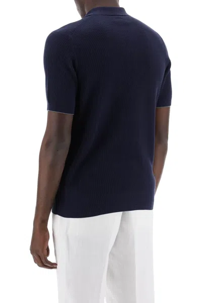 Shop Brunello Cucinelli Cotton Knit Polo Shirt In Blue