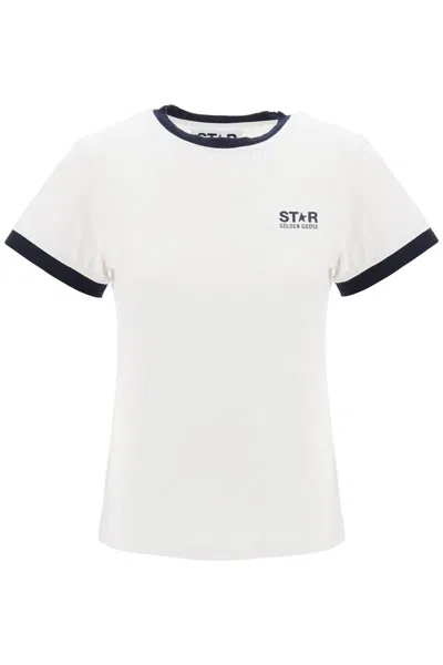 Shop Golden Goose Contrast Trimmed T Shirt In White,blue