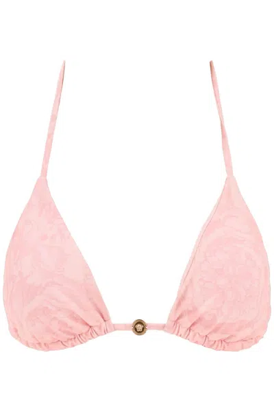 Shop Versace Baroque Bikini Top In Pink