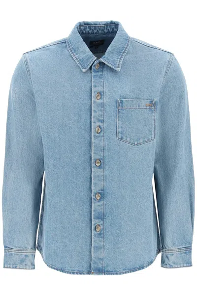 Shop Apc A.p.c. Vittorio Brodée Poitrine Denim Overshirt In Blue