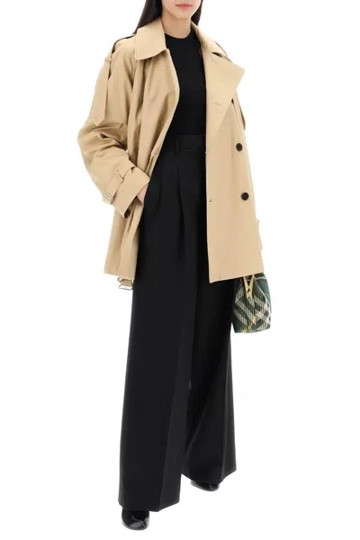 Shop Burberry Double Breasted Midi Trench Coat In Beige