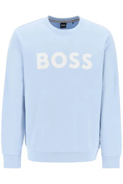 Shop Hugo Boss Boss Soleri Logo Sweat In Light Blue