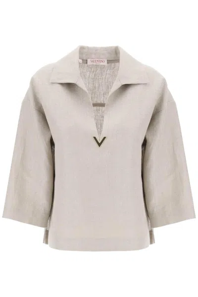 Shop Valentino Garavani Linen Canvas Tunic Garment For In Beige