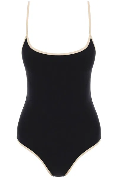 Shop Totême Toteme One Piece Swimsuit With Contrasting Trim Details In Black