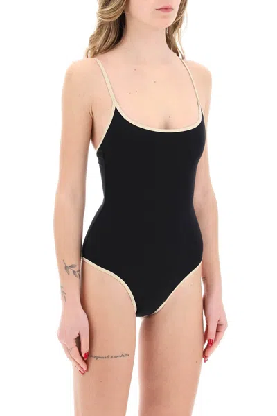 Shop Totême Toteme One Piece Swimsuit With Contrasting Trim Details In Black