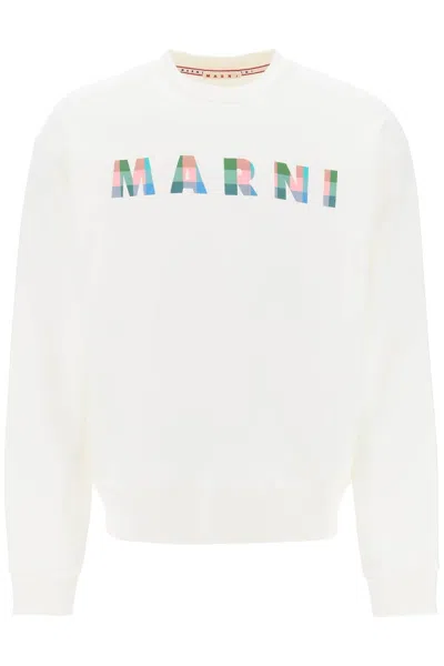 Shop Marni Sweatshirt With Plaid Logo In White
