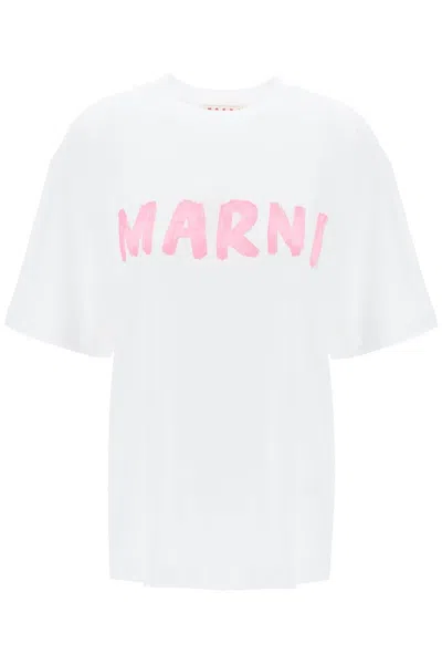 Shop Marni T Shirt With Maxi Logo Print In White