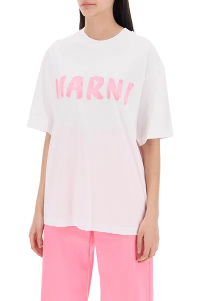 Shop Marni T Shirt With Maxi Logo Print In White
