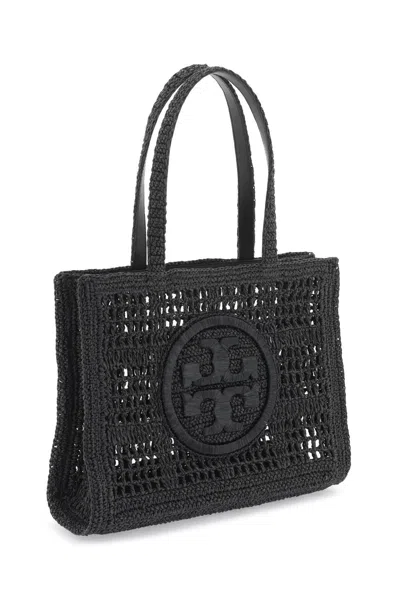 Shop Tory Burch Ella Crochet Raffia Tote Bag In In 黑色的
