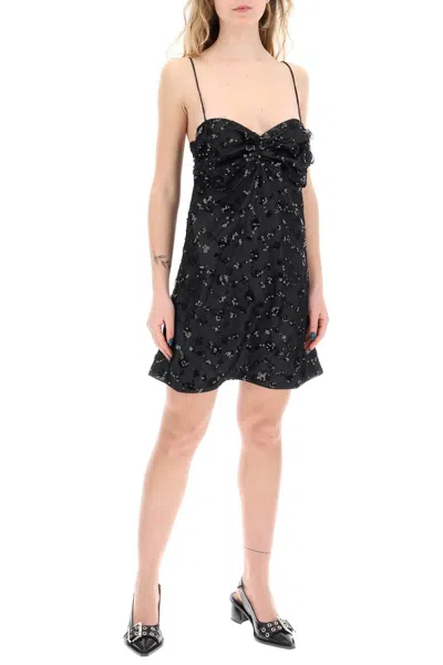 Shop Ganni Mini Dress With Sequins In Black