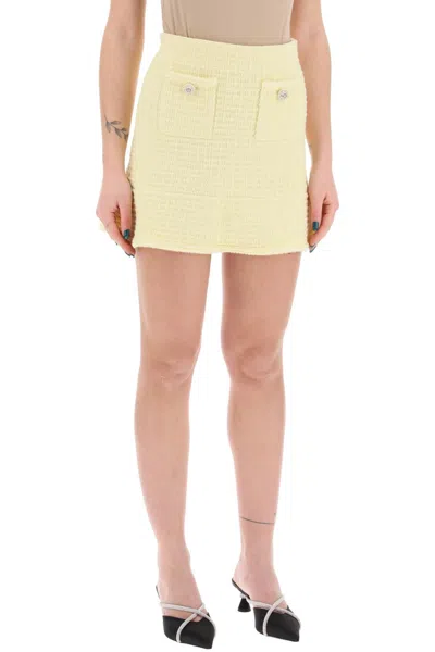 Shop Self-portrait Self Portrait "knitted Mini Skirt With Jewel Buttons In Yellow