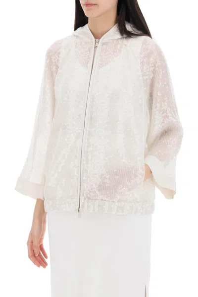 Shop Brunello Cucinelli Silk Crispy Jacket With Sequ In White
