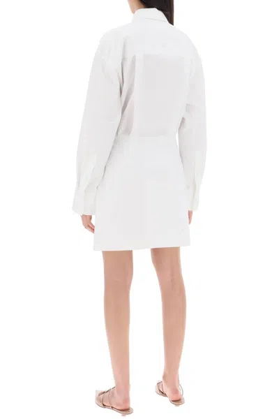 Shop Valentino Garavani "mini Dress In Compact Poplin With Hibisc In 白色的