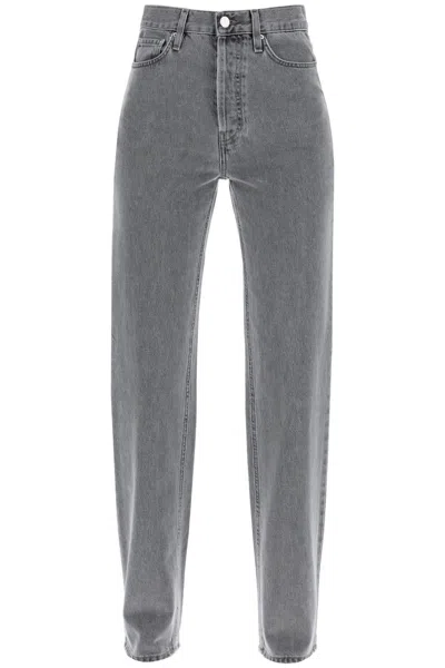 Shop Totême Toteme Classic Cut Organic Denim Jeans With L34 Length In Grey