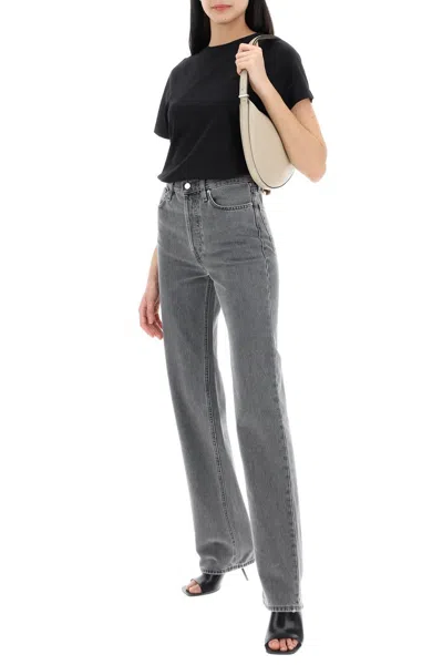 Shop Totême Toteme Classic Cut Organic Denim Jeans With L34 Length In Grey