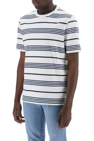 Shop Brunello Cucinelli Striped Crewneck T Shirt In White,blue