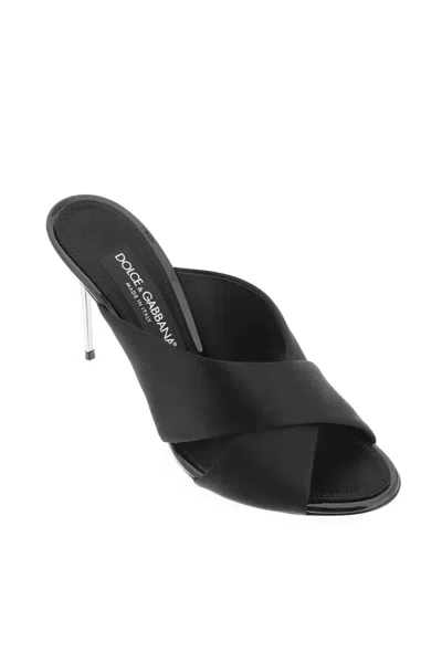 Shop Dolce & Gabbana Satin Mules With Metal Heel. In Black
