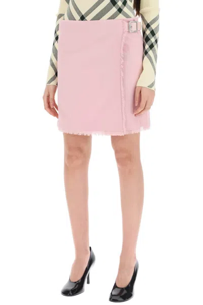 Shop Burberry Textured Wool Mini Kilt Skirt In Pink