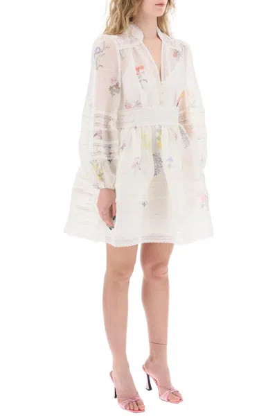 Shop Zimmermann "mini Nature Floral Organza Dress" In White