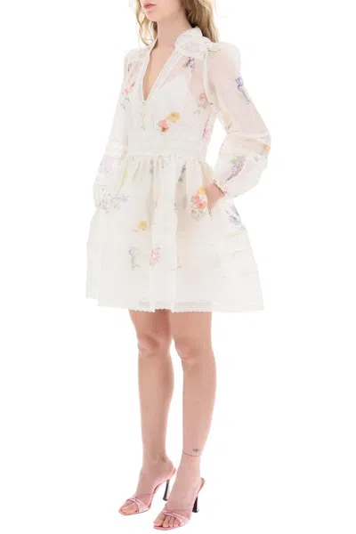 Shop Zimmermann "mini Nature Floral Organza Dress" In White