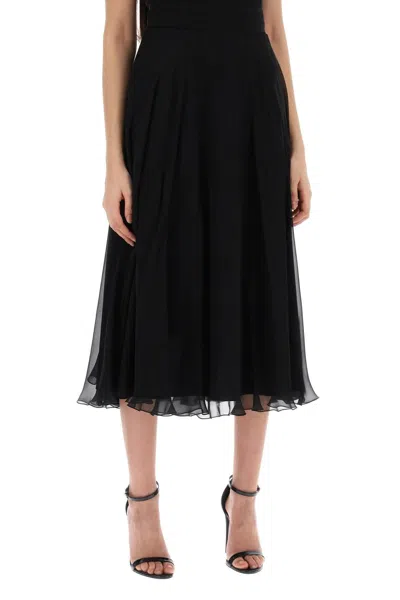 Shop Dolce & Gabbana Silk Flared Skirt With Wheel In 黑色的